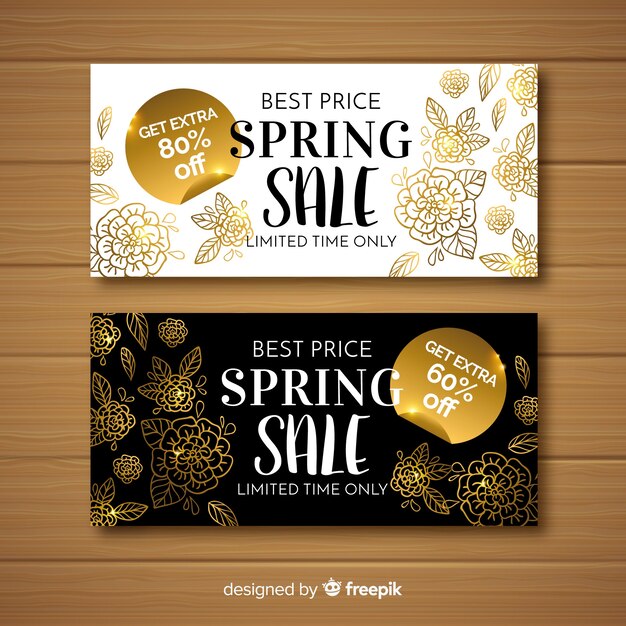 Black and gold spring sale banners