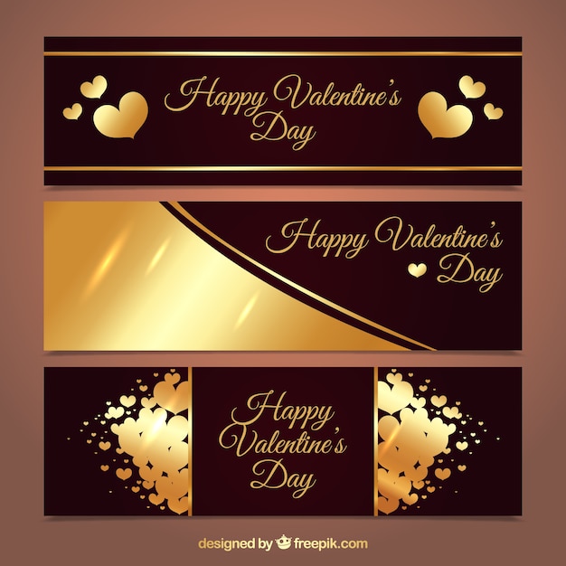 Black and golden banners for valentine's day