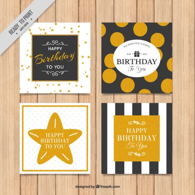 Free vector black and golden birthday cards