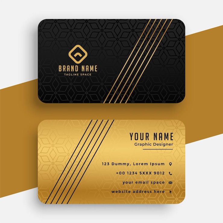 Free Vector black and golden business card template with lines