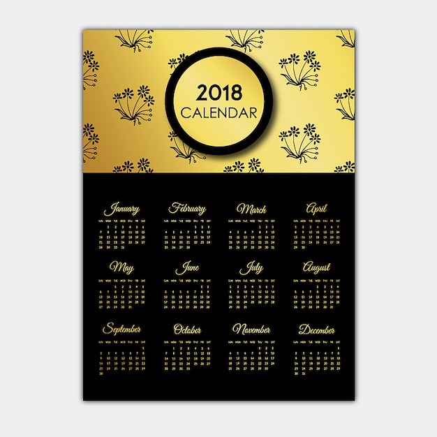 Vettore gratuito disegni del calendario nero e dorato