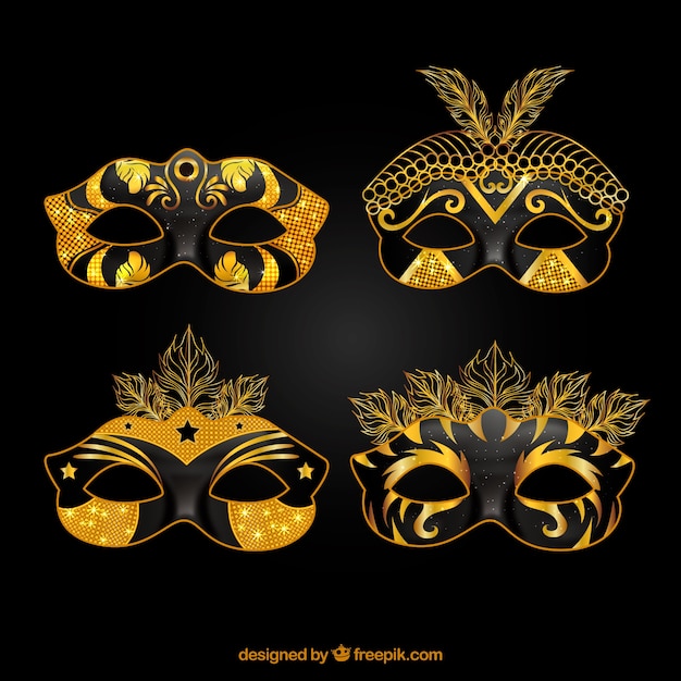 Коллекция черных и золотых карнавальных масок