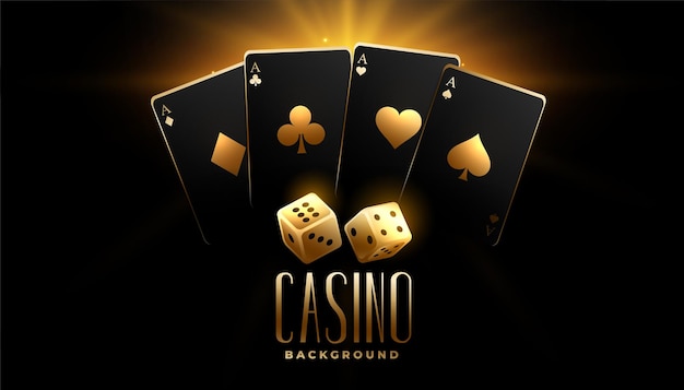 Black and golden casino cards with dice background