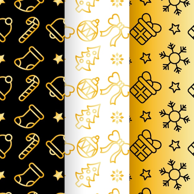 Free vector black and golden christmas pattern collection