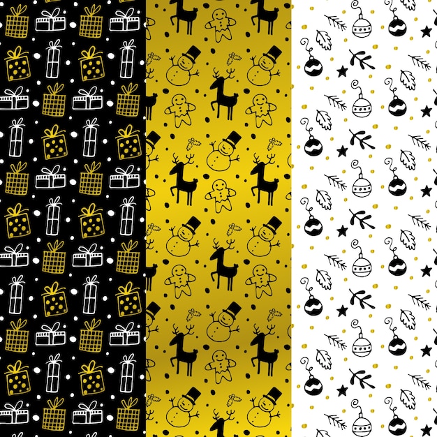 Free vector black & golden christmas pattern collection