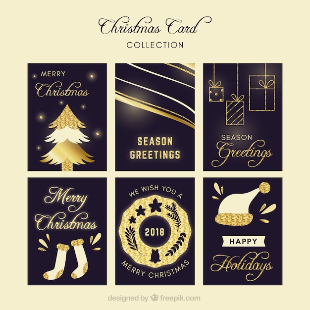 Free vector black and golden collection of greeting cards