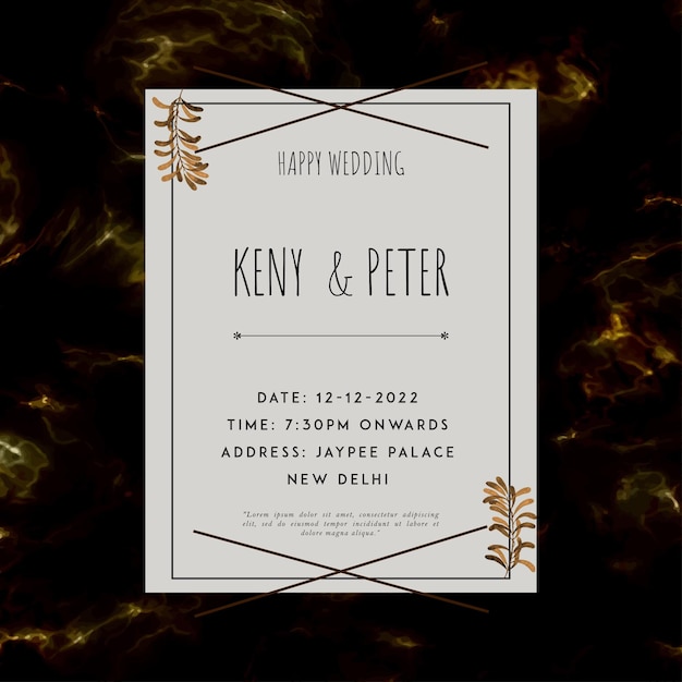 Free vector black golden colourful wedding invitation white frame background multipurpose card