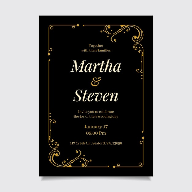 Black golden elegant engagement invitation template