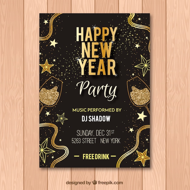 Free vector black and golden flyer for new year party