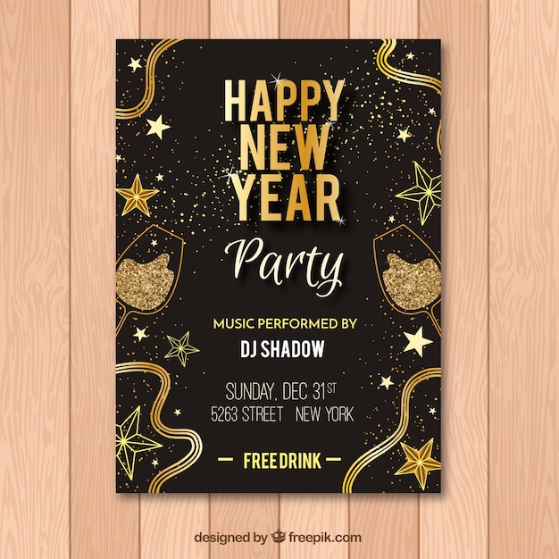 Black and golden flyer for new year party