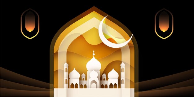 검은색과 황금색 무료 벡터 eid 무바라크 라마단 시즌 축제 인사말 디자인 배너 배경