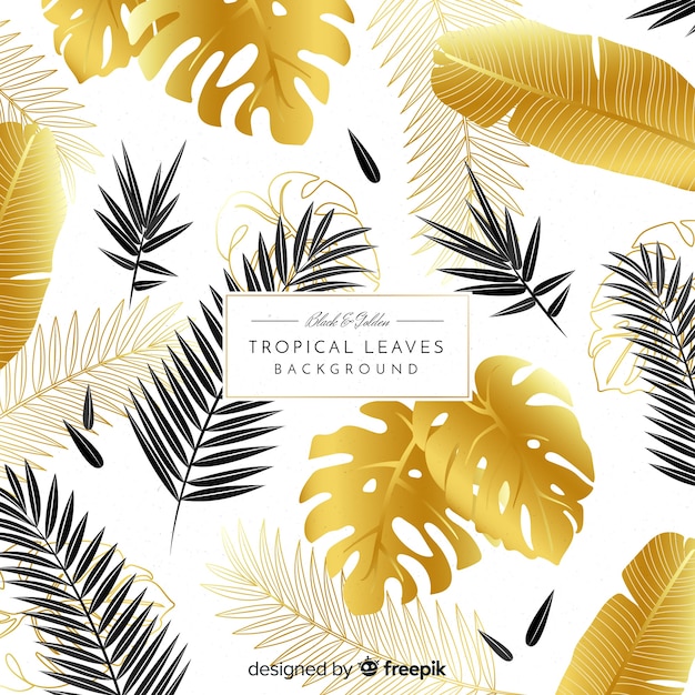 Black and golden tropical leaves background