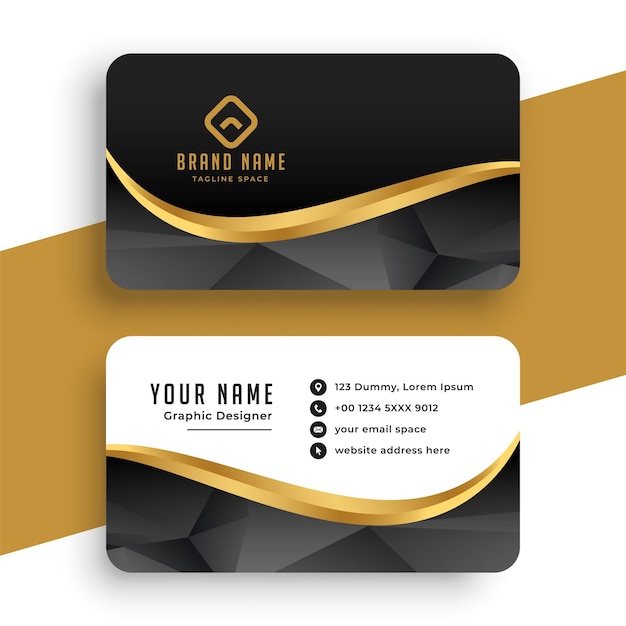 Free vector black and golden wave business card design