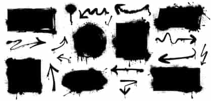 Бесплатное векторное изображение Черные граффити с распыленной краской обрамляют чернильные стрелки с брызгами и каплями