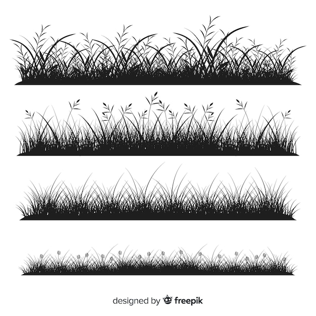 Free vector black grass border silhouettes collection