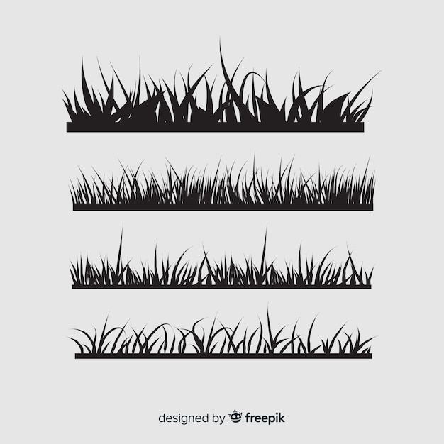 Free vector black grass border silhouettes collection