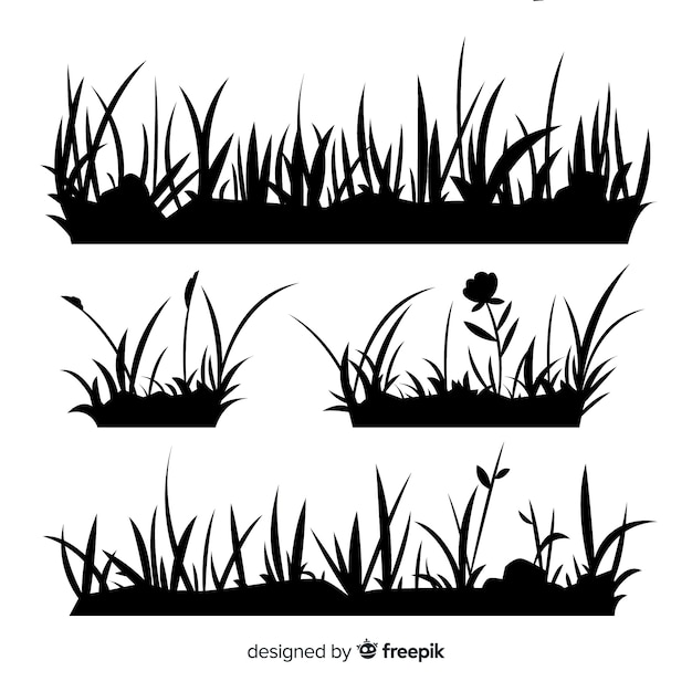 Free vector black grass border silhouettes collection