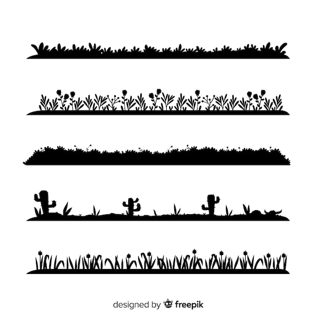 Free vector black grass border silhouettes collection