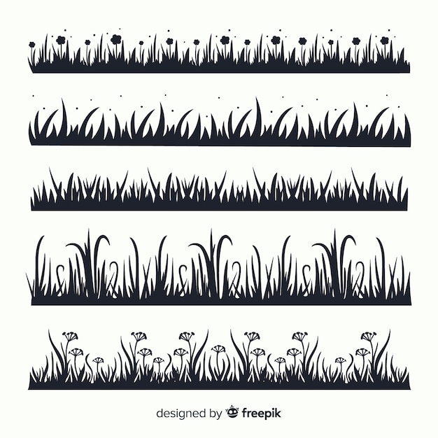 Free vector black grass border silhouettes collection