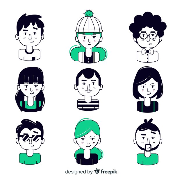 Black and green hand drawn people avatar