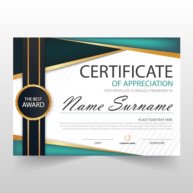 Vettore gratuito certificato orizzontale verde elegant con illustrazione vettoriale