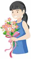 Free vector black hair girl holding bouquet of flowers