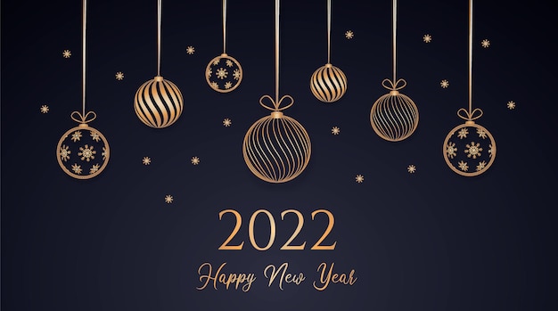 Black happy new year background with golden decoration
