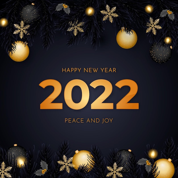 Black Happy New Year background with golden decoration