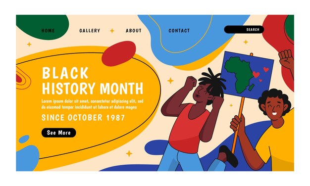 Бесплатное векторное изображение Шаблон целевой страницы празднования месяца черной истории