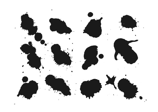 Бесплатное векторное изображение Черные чернила брызги гранж пятна текстуры набора