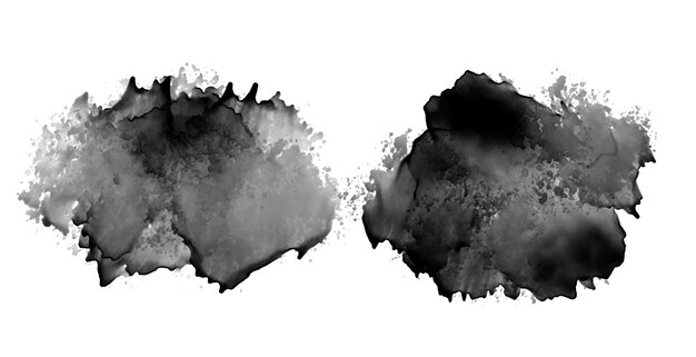 Black ink stain watercolor texture design set of two