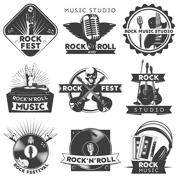 Free vector black isolated music label set