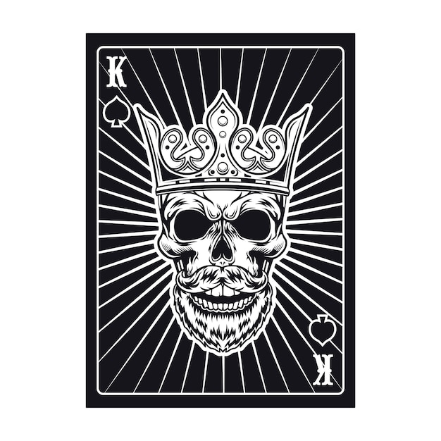 Free vector black king skull on playing card. spade