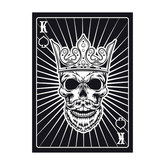 Черный королевский череп на игральной карте. Лопата