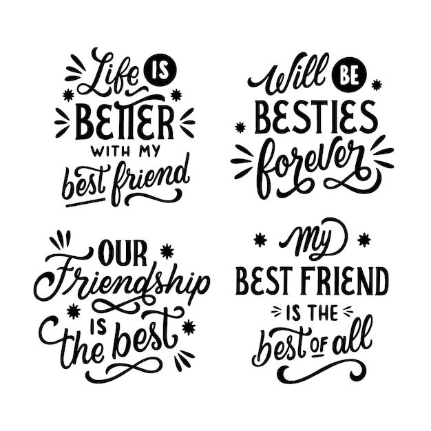 Free vector black lettering best friends sticker set