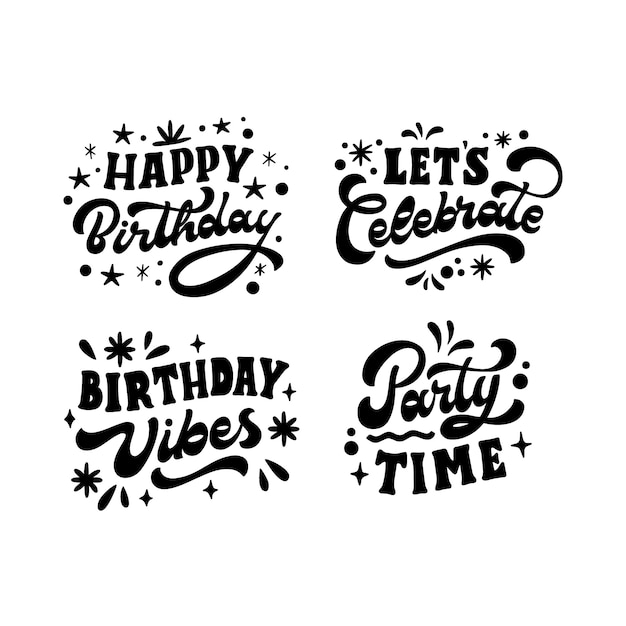 Free vector black lettering birthday stickers collection