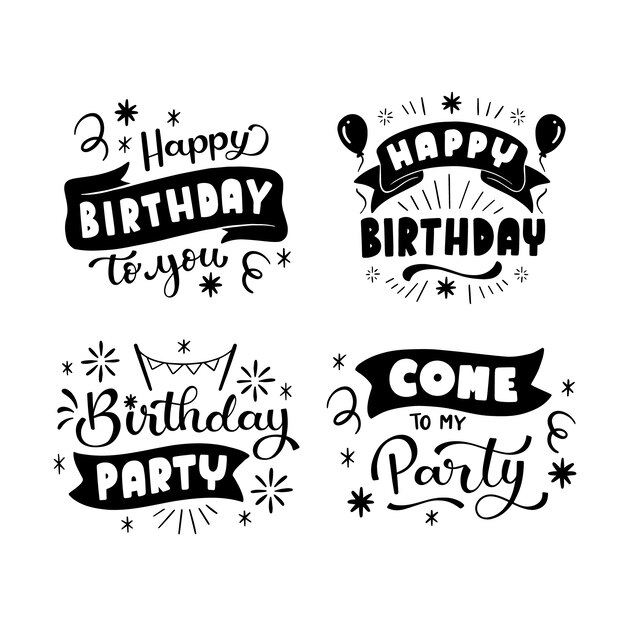 Black lettering birthday stickers collection