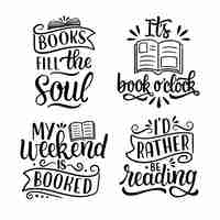 Free vector black lettering book lovers stickers collection