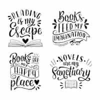 Free vector black lettering book lovers stickers collection