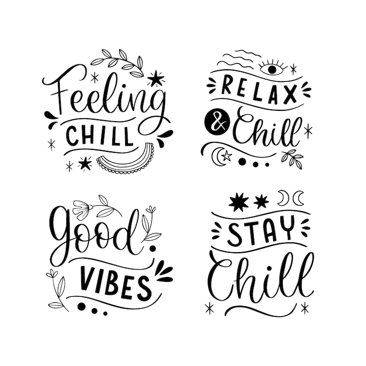 Free Vector black lettering chill out sticker set