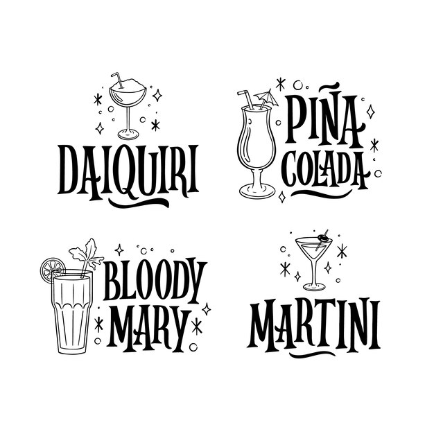 Black lettering cocktails stickers