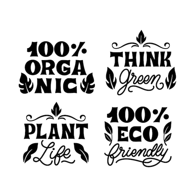 Бесплатное векторное изображение Набор экологических наклеек с черными буквами