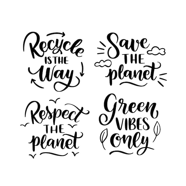 Black lettering ecology sticker set