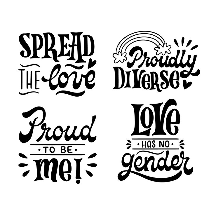 Free Vector black lettering lgbtiq pride stickers collection
