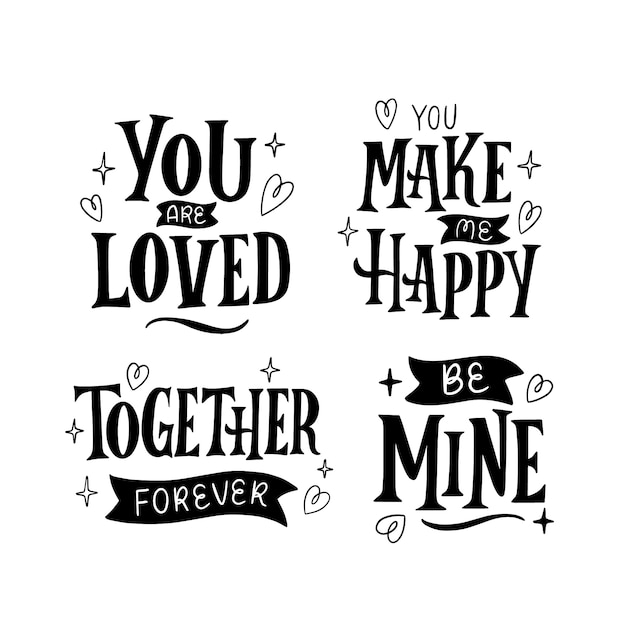 Free vector black lettering love stickers