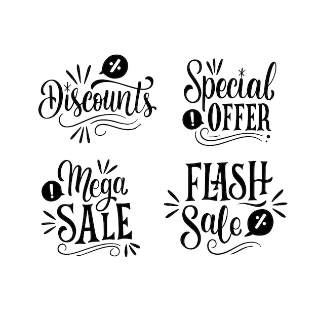 Free vector black lettering marketing stickers