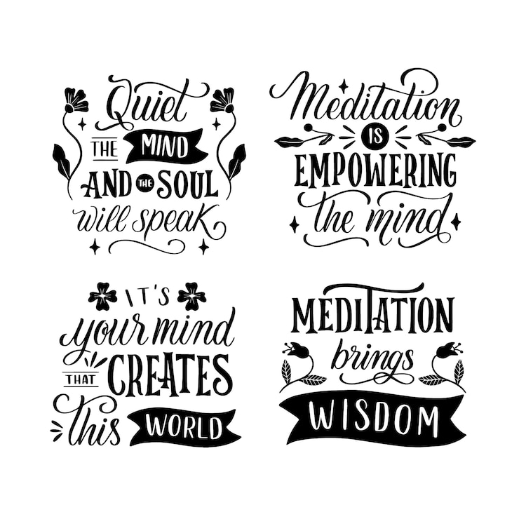 Free Vector black lettering meditation stickers