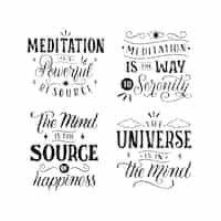 Free vector black lettering meditation stickers