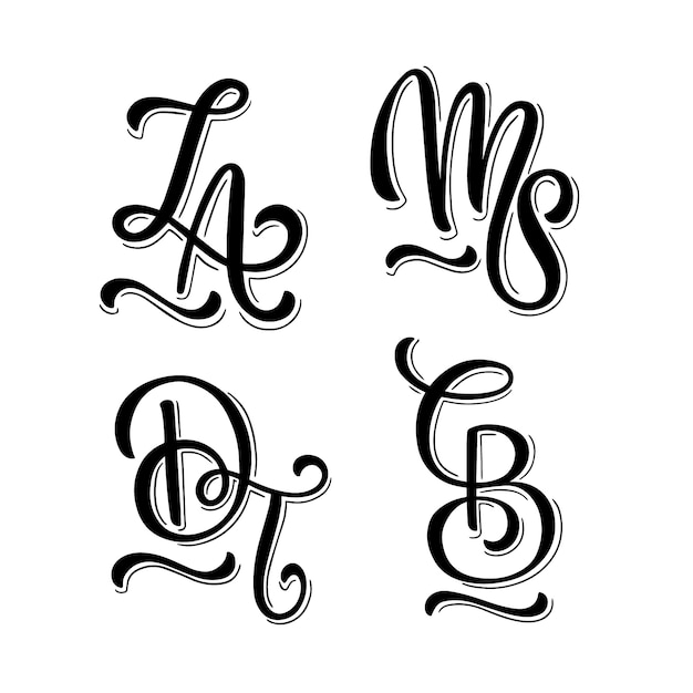 Set di monogrammi con lettere nere