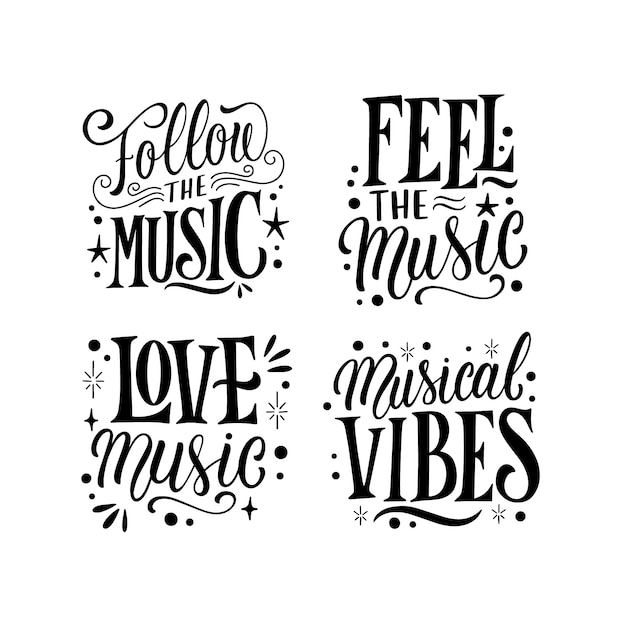 Free vector black lettering music stickers